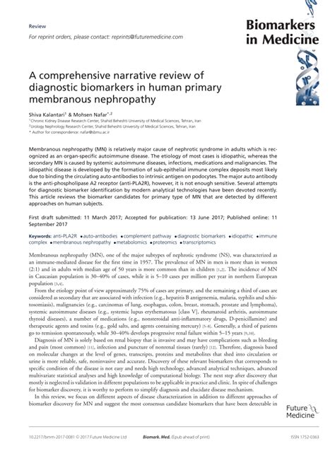 Primary membranous nephropathy: comprehensive review and.